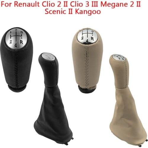 5 Speed For Renault Clio 2 II Clio 3 III Megane 2 II Scenic II Kangoo Gear Shift Knob Leather Handleball with Boot Cover Case