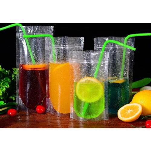 50pcs New Clear Plastic Drinking Packaging Bag Beverage Juice Milk Coffee Pouch Hot and Cold Fruit Juice Zip Bags