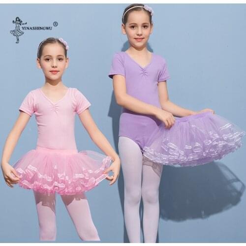 Girls Ballet Dress Gymnastics Leotard Short-Sleeved Ballroom Dnce Dress Short Ballet Tutu Childrens Performance Clothes