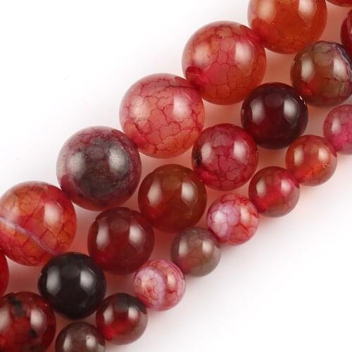 6/8/10mm Red Dragon Veins Agates Natural Round Loose Stone Beads for Jewelry Making DIY Christmas Gift Bracelets Necklace 15