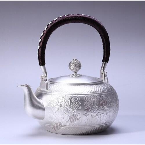 Teapot, stainless steel teapot, silver teapot, iron teapot, hot water teapot, teapot 1000 ml water, tea bowl, kung fu tea set