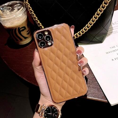 High quality plating Lambskin lattice Soft leather Phone Case For apple iPhone 12 Pro Max 7 8 Plus X XS XR 11 SE 2 2020 10 Cover