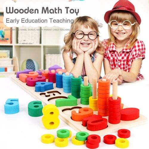 Baby Wooden Montessori Toys Math Learning Counting and Stacking Board Rainbow Circle Matching Game Educational Toys for Kids