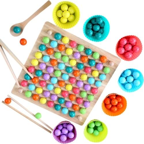 Kids Montessori Toy Wooden Fishing Toys Hands Brain Training Clip Beads Puzzle Board Colorful Puzzles Game Magic Chess Toy Set