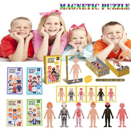 Kids Wooden Magnetic Puzzle Toys Children 3D Cartoon Dress Up Puzzle Drawing Board Set Learning Wood Educational Toys Gifts#g4