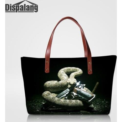 Dispalang Black Snake With Gun Fashion Female Travel Shoulder Bags High Quality Women Handbags Girls Summer Beach Bag Top-handle
