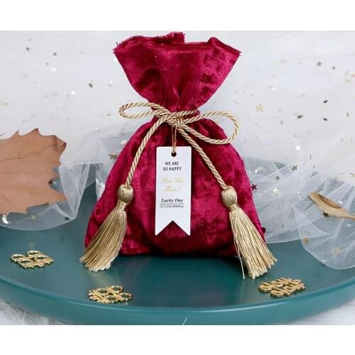 5PCS/pack Tassel Flannel Candy Bags Chocolate Pouches DIY Wedding Gift Decor Supplies