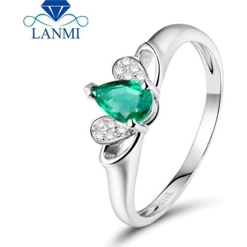 Good Gem Natural Colombia Pear Emerald 14K White Gold Wholesale Good Diamond for Women
