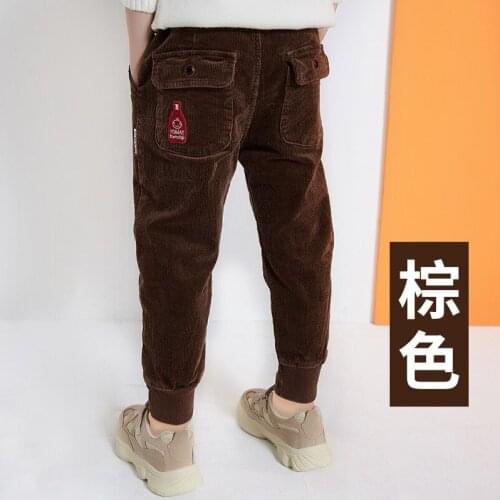 INS HOT Baby boys trousers 3-13 years old pocket Corduroy pants leisure cargo velvet autumn and winter pants VELVET Korean