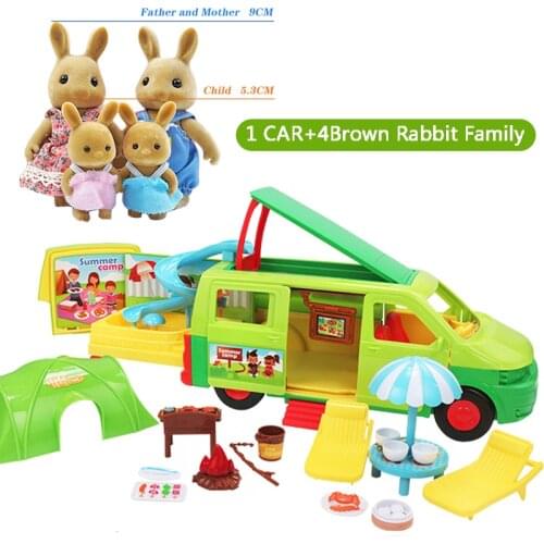 1:12 Forest Animal Family Picnic Car Set Plush Dolls Bunny Panda MIni Furniture DIY Forest Family Childrens Birthday Toy Gifts
