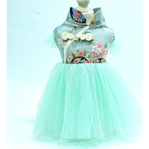 Chinese Style Dog Dress Summer Cat Dog Princess Skirt Tang Suit Yorkshire Pomeranian Poodle Bichon Schnauzer Clothing Costumes