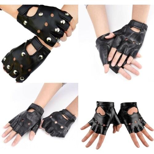 Leather Gloves Half Finger Fingerless Gloves Bicycle Anti Skid Fitness Workout Hip-hop Dancing Gloves