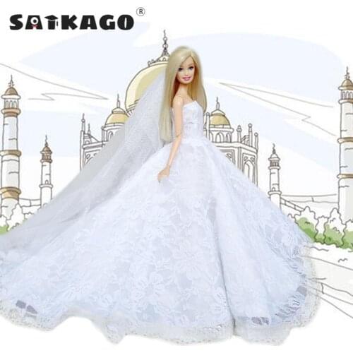 Fairy Girl Dolls Toy White Wedding Princess Party Elegant Dresses Outfit Clothes with Head Veil Doll Accessories for Barbie Toys