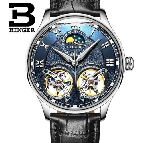 Top Brand Switzerland BINGER Skeleton Mens Automatic Watch Self-Wind Fashion Men Mechanical Wristwatch relogio masculino 2019