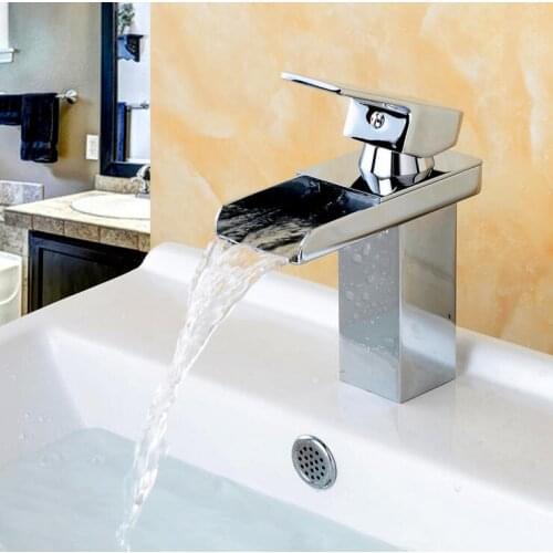 Copper single hole basin faucet hot and cold, Bathroom wash basin faucet waterfall, Brass sink basin faucet water tap kitchen