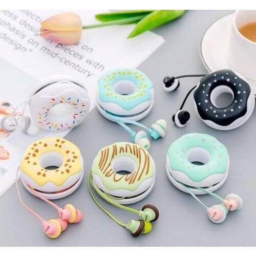 Cute Donuts Macarons Earphones 3.5mm in-ear Stereo Wired Earbuds with mic Earphone Case for Kids i Phone Xiao mi Girls MP3 Gifts