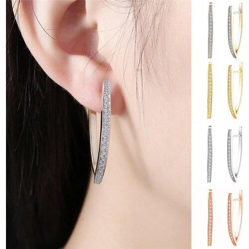 Fashion Simple Ladies V-Shaped Full Zircon Hook Earring Large Luxury Earrings for Women Jewelry NYZ Shop