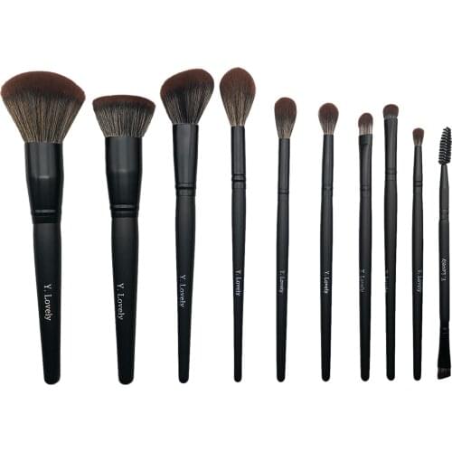 Y.Lovely 10Pcs Black Makeup Brush Set with Premium Synthetic Hair