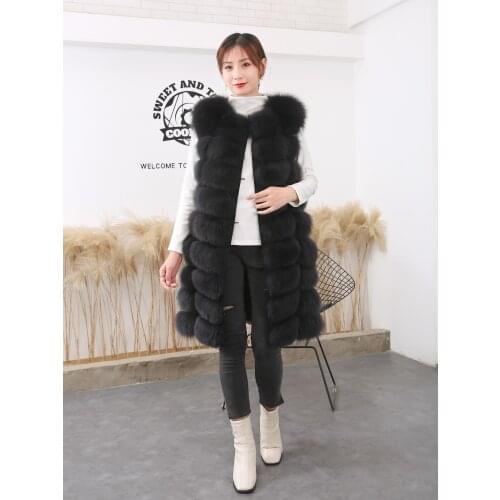 Real pele de raposa coletes feminino longo genuíno colete de pele de raposa inverno o pescoço sem mangas quente casaco oversize