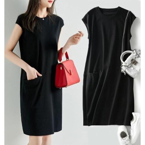 2021 News Womens Wear Dress Sleeveless Solid Casusl Loose Clothes Fashion Female Black Grace Dress Popular