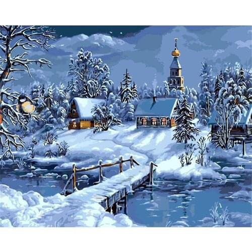 Landscape Winter Snow House DIY 11CT Embroidery Cross Stitch Kits Craft Needlework Set Cotton Thread Printed Canvas Home Room