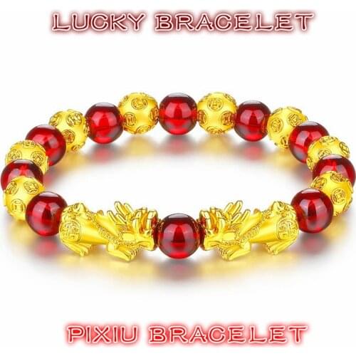 Pixiu Feng Shui Bracelet Hard Gold Brave Garnet Bracelet Crystal Vietnam Sand Money Beaded Bracelet Lucky Charm Bracelet Jewelry
