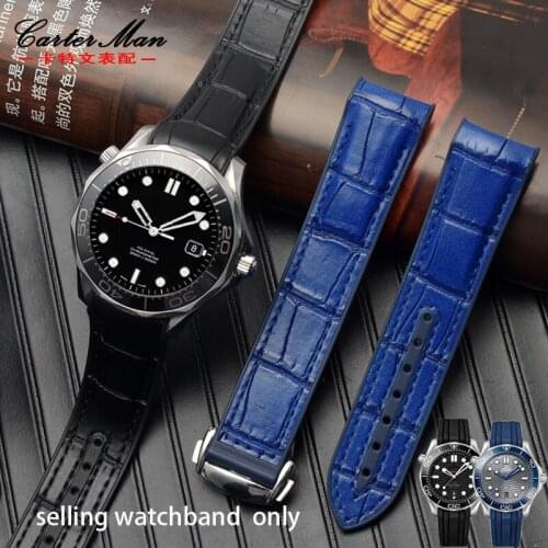 Genuine leather silicone backing watch strap for O-mega Haima 300 ocean universe at150 super Ba 20 22mm rubber mens wristband