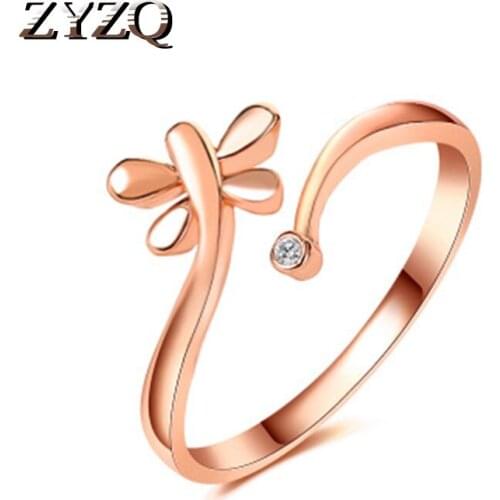 ZYZQ Luxury High Quality Animal Dragonfly Open Rings For Women Lovely Wedding Engagement Jewelry Rings Wholesale Lots&Bulk
