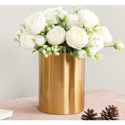 Pink Silk Peony Artificial Flowers Rose Wedding Home DIY Decor High Quality Big Bouquet Foam Accessories Craft White Fake Flower