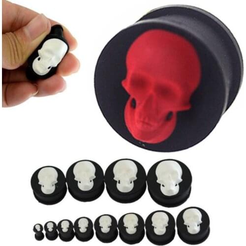 1Pair Silicone Skull Ear Tunnel Plug Gauge 6-18mm Skull Ear Gauge Plug And Tunnel Flesh Ear Stretcher Reamer Oreja Dilataciones