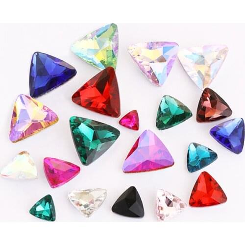 8mm-12mm Mix color Triangle Piontback Glitter Glass Beads Non Hotfix crystals Strass Garment Gems Glue Rhinestones for Clothes