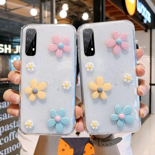 Ultra-thin Bling Glitter Silicone Phone Case For Realme 7 6 5 i X7 X2 Pro XT C 15 12 11 Luxury Flower Sequins Transparent Cover