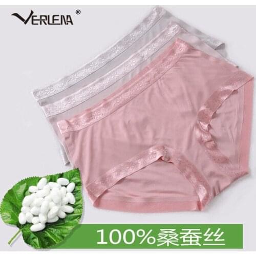 Verlena 2019 Plus Size XL 100% Natural Silk Panties Pink Underwear Women Lingerie Super Soft Solid Color Silky Seamless Panties