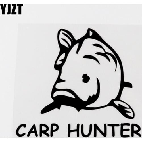 YJZT 13.8CM×11.9CM Carp Hunter Animal Fish Car Sticker Decal Black/Silver Vinyl 8C-0645