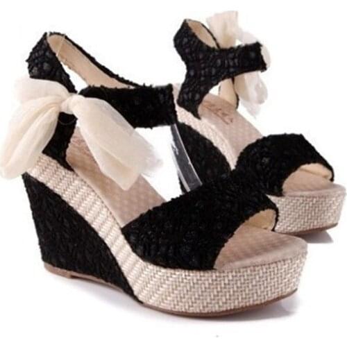 Shoes Women 2020 Summer New Sweet Flowers Buckle Open Toe Wedge Sandals Floral high-heeled Shoes Platform Sandals