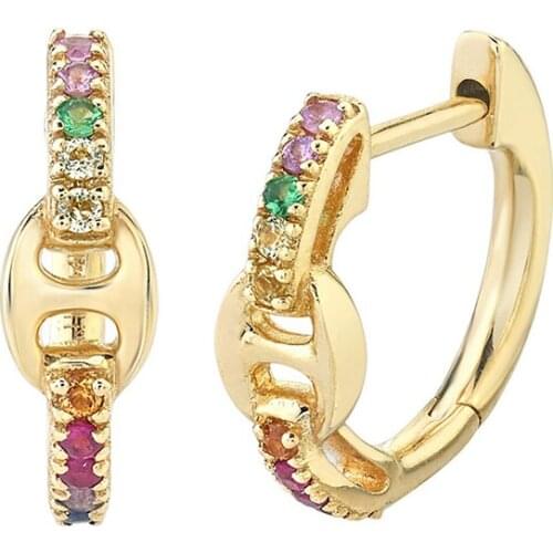 925 Silver Ear Buckle Light Luxury Rainbow Crystal Round Hoop Earrings for Women Banquet Party Womens Jewelry CZ Earrings