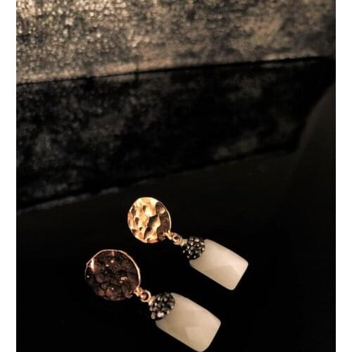 Dr Stone Natural Stone Women 'S Cat 'S Eye Stone Rose Gold Plated Earrings RYL 439800203