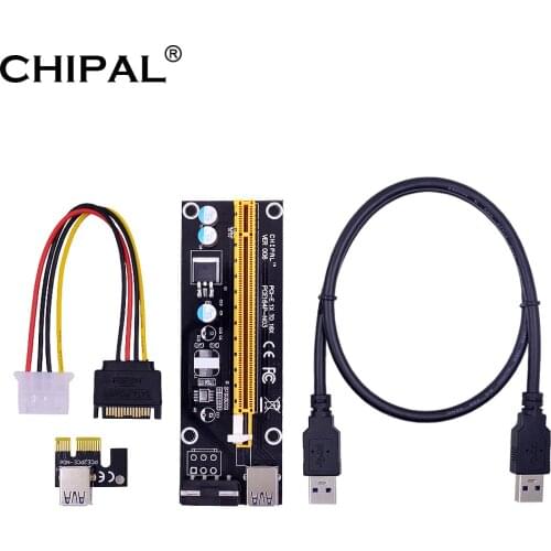 CHIPAL 10PCS VER006 PCI-E Riser Card PCI Express PCI E 1x to 16x Adapter 60CM USB 3.0 Cable 15Pin SATA to 4Pin Power Cord