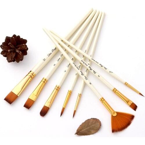 10Pcs/Pack Nylon Hair Paint Brush Wooden Handle Watercolor Brush Pen Set Acrylic Multiple Specifications Art Brushes Supplies