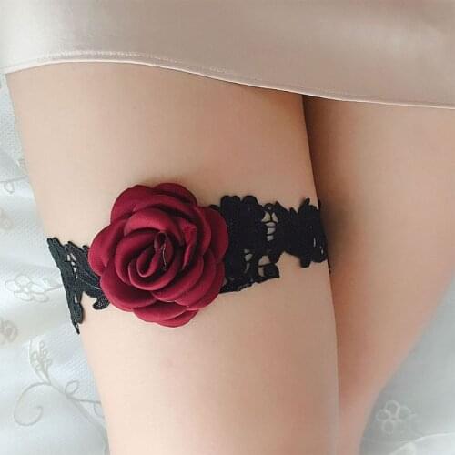 2Pcs/Set Women Bride Thigh Rings Cloth Rose Flower Lace Embroidery Rhinestone Enbellishment Wedding Dress Leg Garters Stretchy