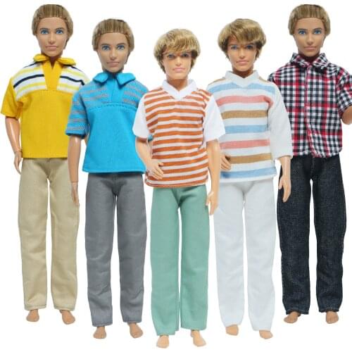 5 Pcs/Set Fashion Men Doll Outfits Daily Wear Casual Suit Mix Style Stripe Shirt Trousers Male Clothes for Ken Doll Accessories