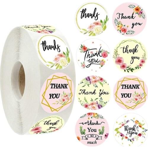 500pcs/Roll Floral Thank You Sticker Seal Labels Christmas Gift Bag Decoration Sticker for Package Envelope Stationery Sticker