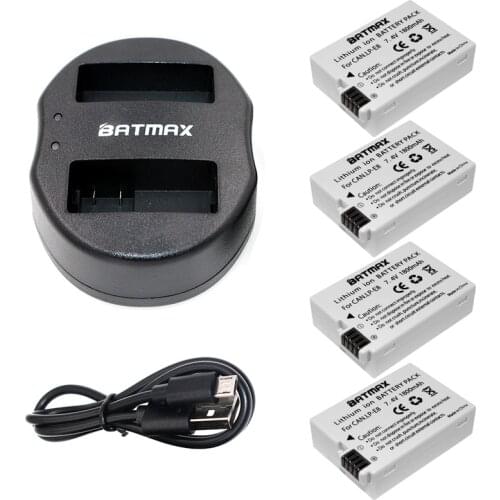Batmax 4pcs LP-E8 LP E8 Rechargeable Battery+USB Dual Charger for Canon EOS 550D 600D 650D 700D Rebel T2i T3i T4i Kiss X4 X6i X7