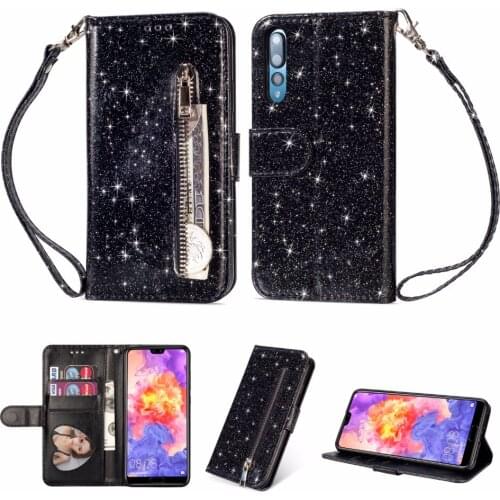 20pcs/lot Glitter Zipper bag 3 card+photo frame pouch leather case cover for Huawei Ascend P20 P20 lite P20 pro P30 lite pro