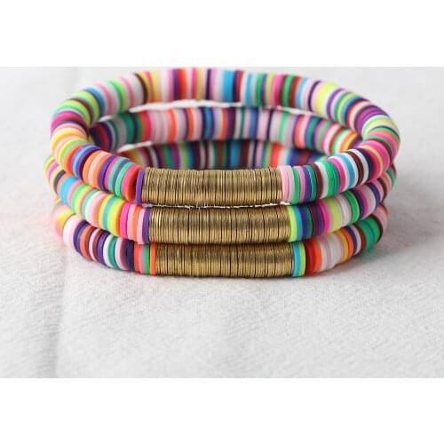 10Pcs/Lot 8mm Rainbow Polymer Clay Disc Heishi Beads Elastic String Bracelet Bohemia Summer Women Vinyl Beads Bracelet Jewelry