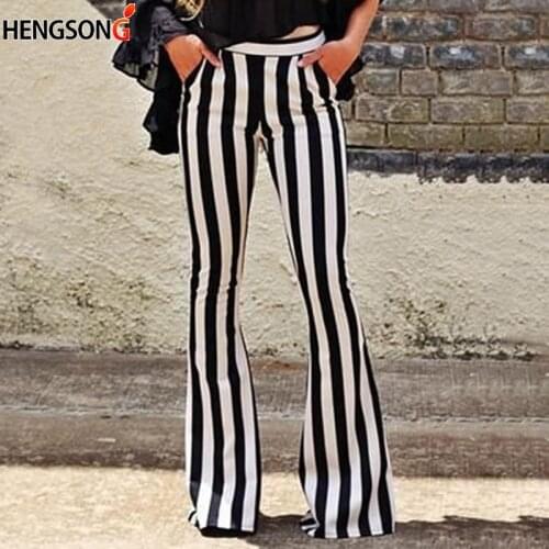 Striped Wide Leg Pant For Women Elastic High Waist New Long Trouser Autumn Female 2021 Fashion Flare Pants OL Clothes
