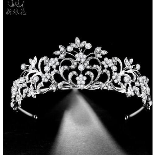 Flower Crystal Bridal Tiaras Crowns Women Rhinestone Baroque Pageant Diadem Vintage Engagement Wedding Hair Accessories Jewelry