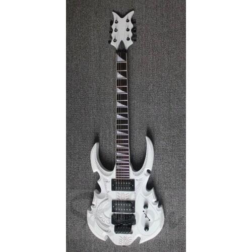 Weifang Rebon hand carved tremolo electric guitar with floyd rose bridge in satin white finish
