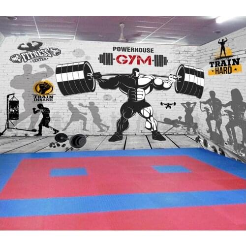 Custom wallpaper 3d murals wallpaper for walls 3 d gym mural Brick wall retro sports gym club image wall background wall papers
