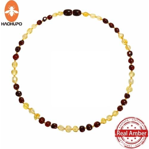 HAOHUPO Top Hot Quality Cherry Gold Fashion Nature Baltic Amber Necklace Wholesale Girls Necklace Handmade Necklace Kids Chokers